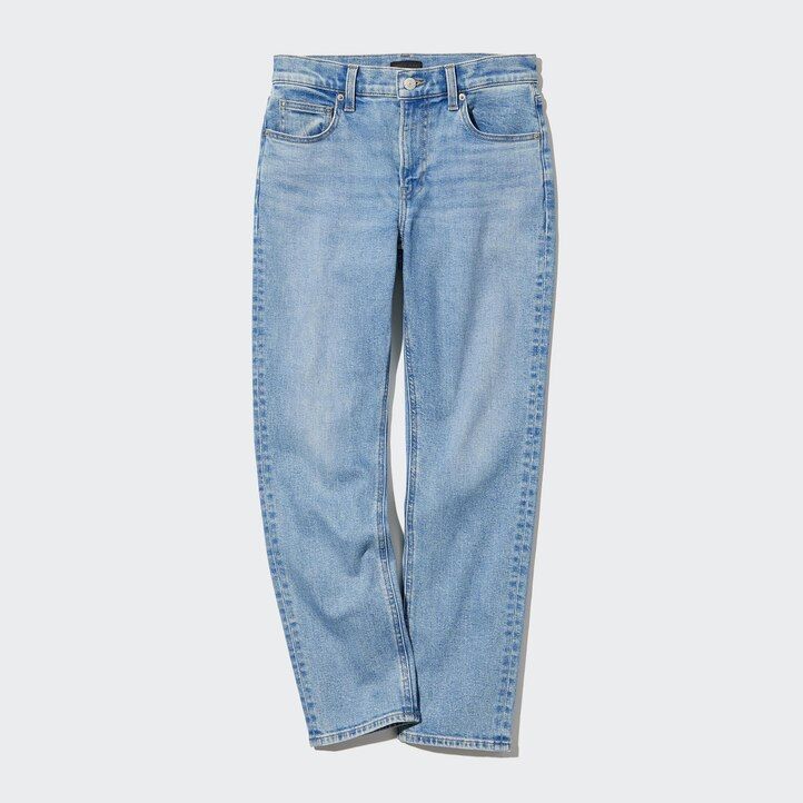 womens uniqlo slim fit straight leg ankle length jeans blue