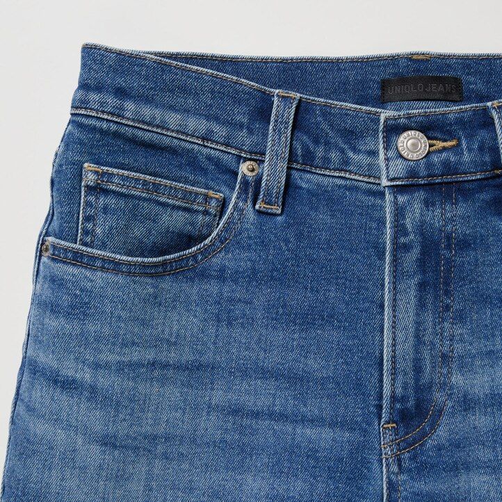 womens uniqlo slim fit straight leg ankle length jeans blue