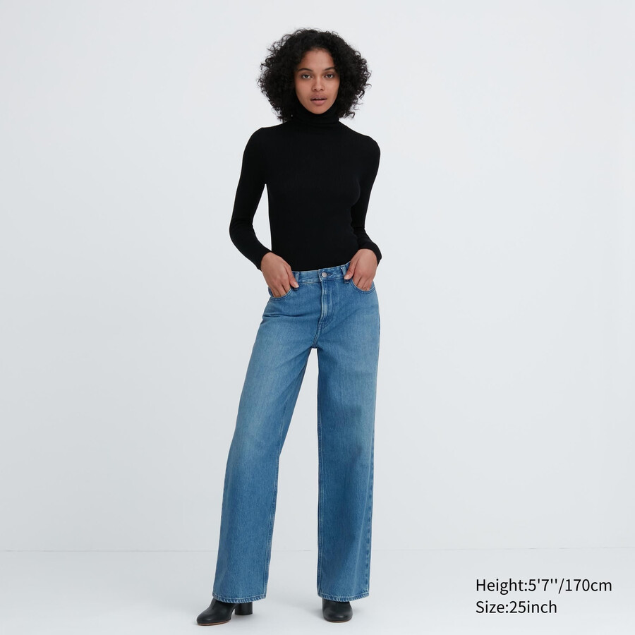 uniqlo low rise baggy fit womens jeans blue