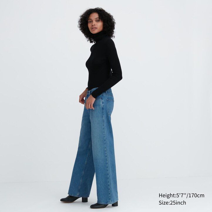 uniqlo low rise baggy fit womens jeans blue