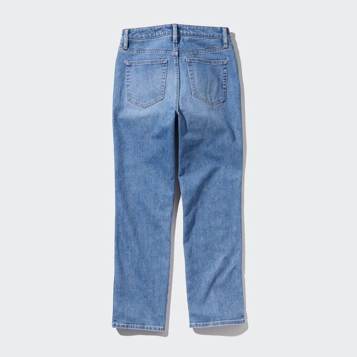 womens uniqlo slim fit straight leg ankle length jeans navy