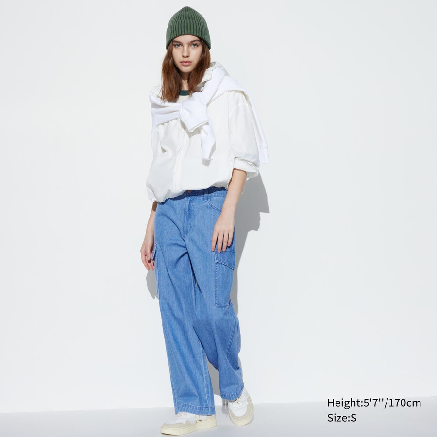 blue uniqlo denim wide straight legrgo womens jeans