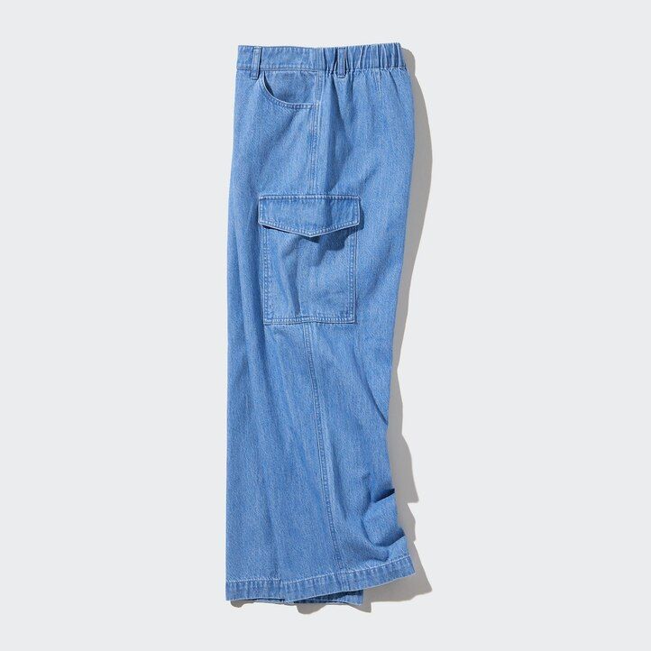 blue uniqlo denim wide straight legrgo womens jeans