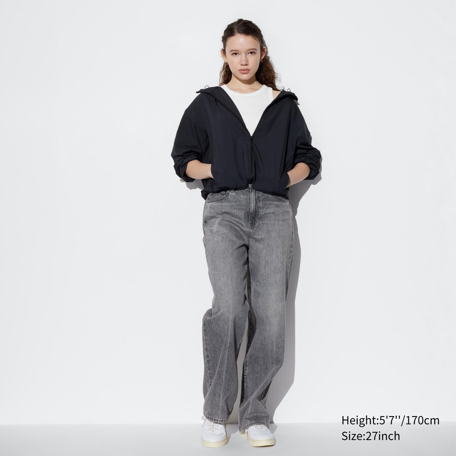 womens uniqlo wide straight leg jeans grey