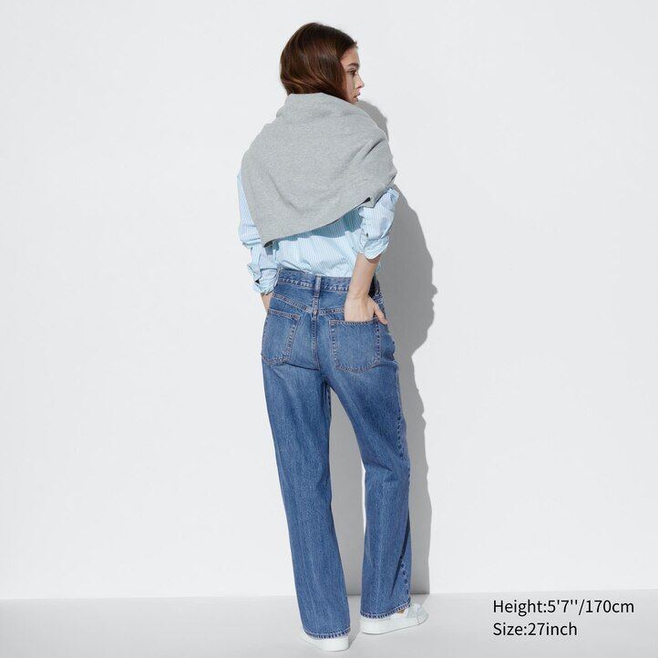 womens uniqlo wide straight leg jeans grey