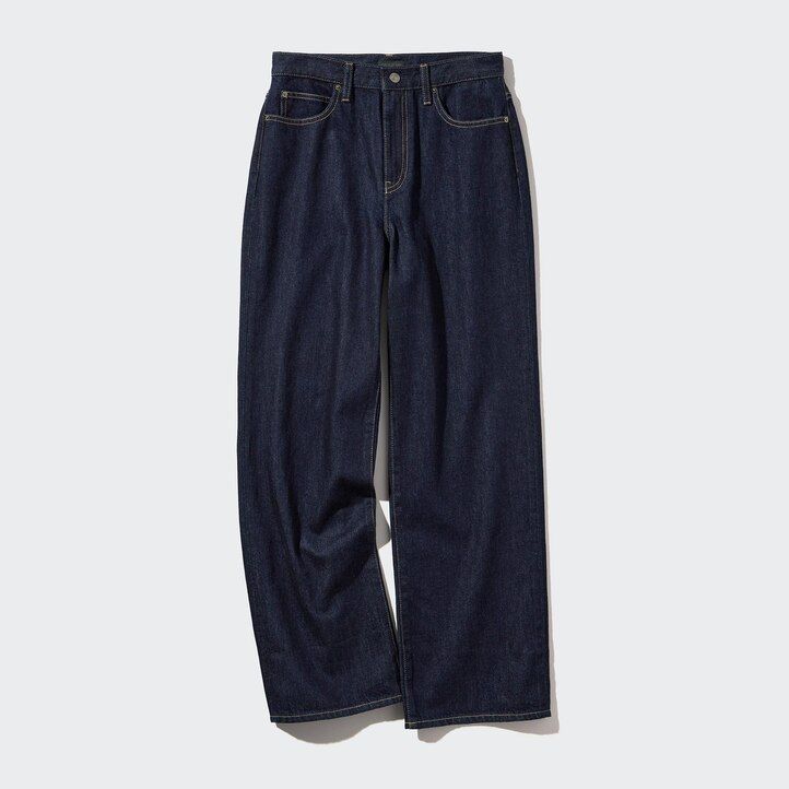 womens uniqlo wide straight leg jeans grey