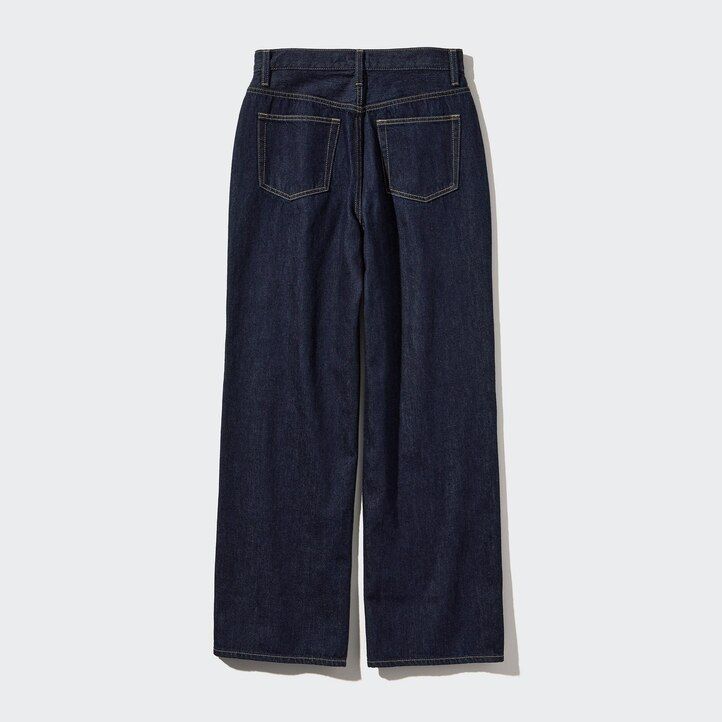 womens uniqlo wide straight leg jeans grey