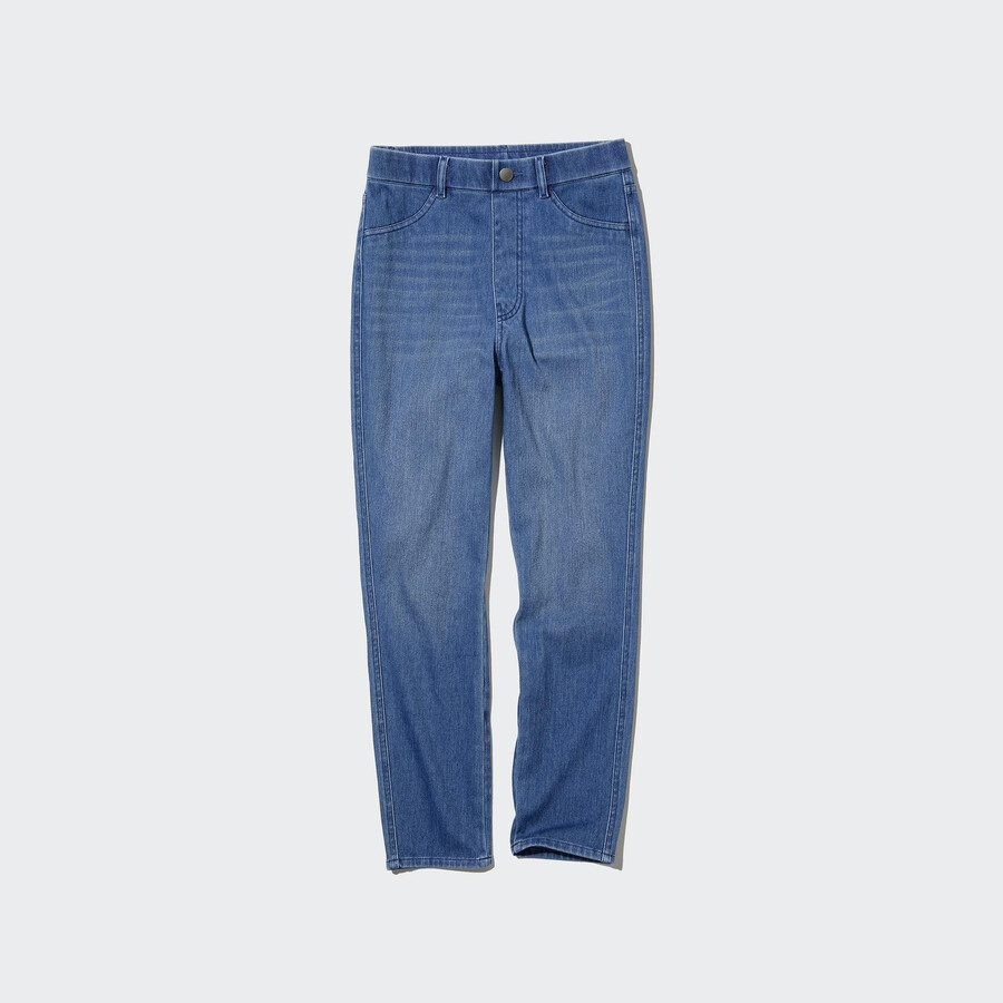 womens uniqlo ultra stretch high rise cropped jeans blue