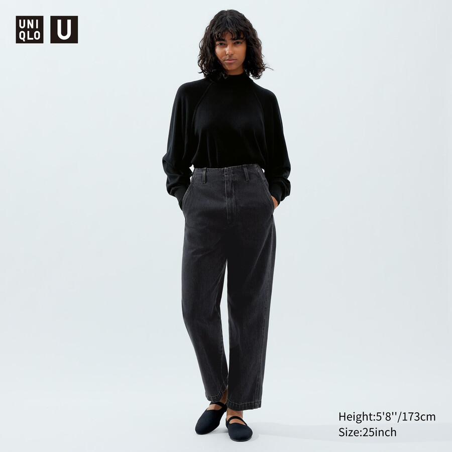 womens uniqlo straight leg jeans dark grey