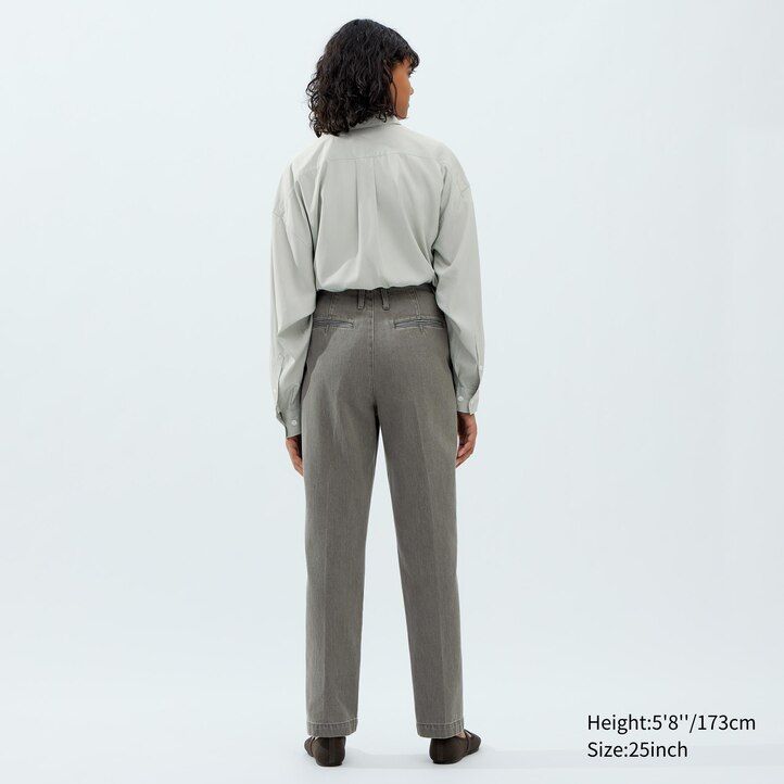 womens uniqlo straight leg jeans dark grey