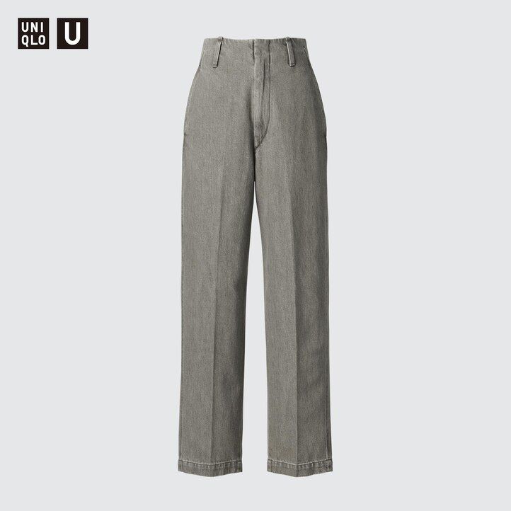 womens uniqlo straight leg jeans dark grey