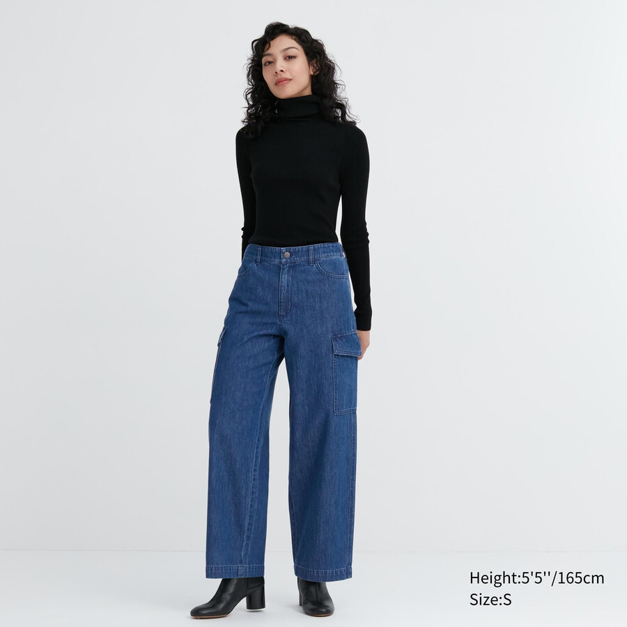 uniqlo denim wide legrgo womens jeans blue