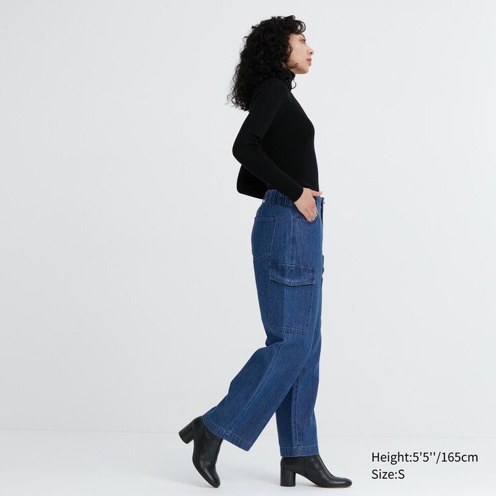 uniqlo denim wide legrgo womens jeans blue