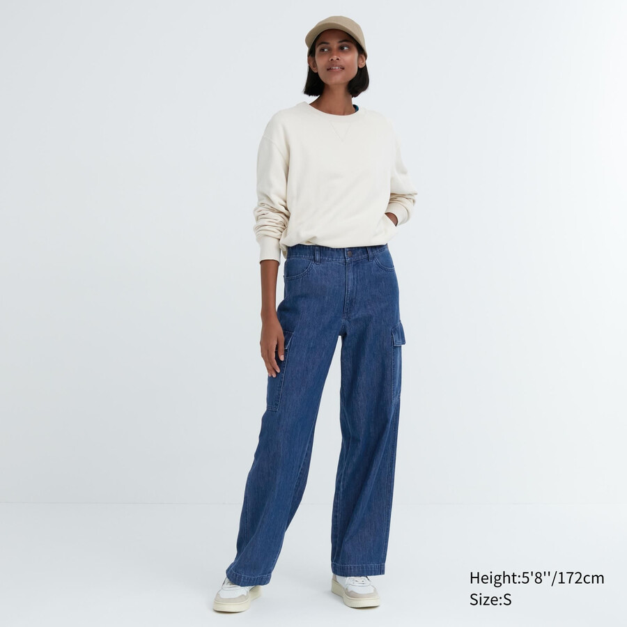 uniqlo denim wide straight legrgo womens jeans blue