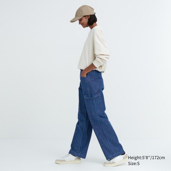 uniqlo denim wide straight legrgo womens jeans blue