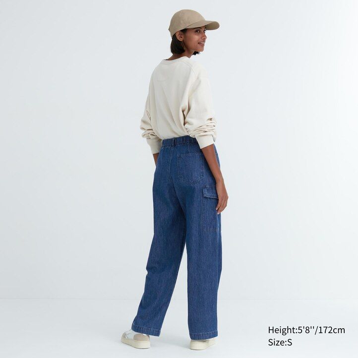 uniqlo denim wide straight legrgo womens jeans blue