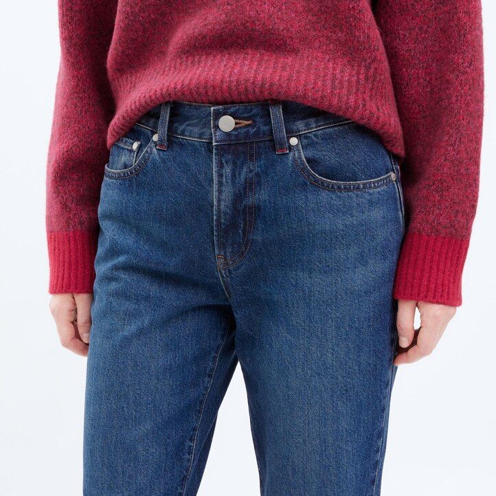 dark grey womens uniqlo slim fit straight leg jeans