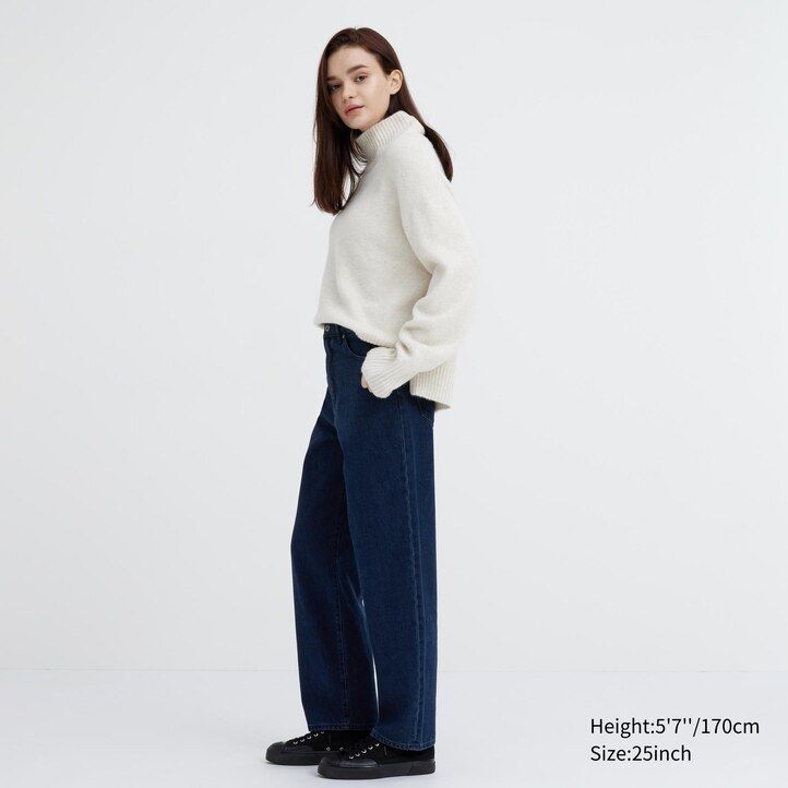 uniqlo wide leg tapered womens jeans grey