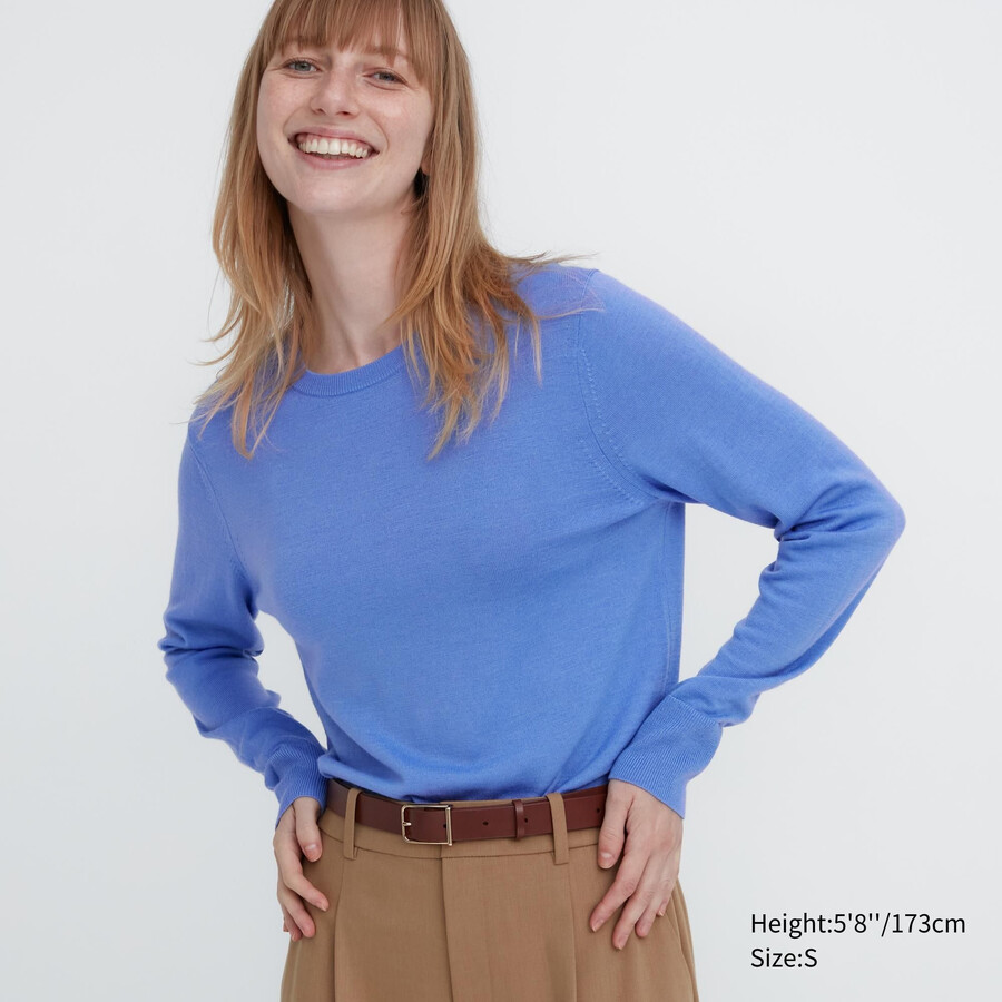 womens uniqlo 100pct extra fine merino crew neck jumpers blue
