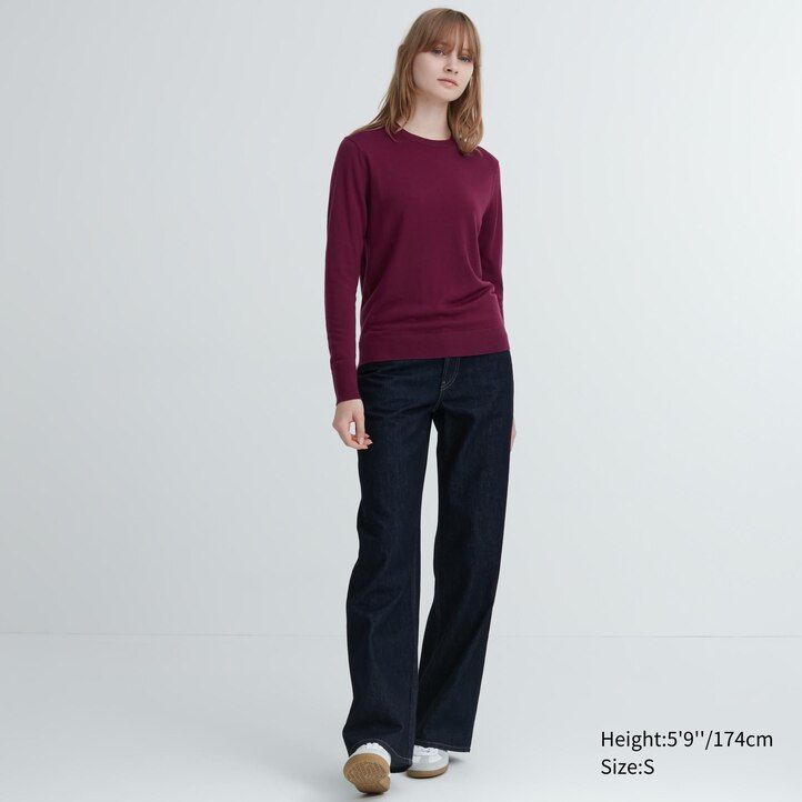 womens uniqlo 100pct extra fine merino crew neck jumpers blue
