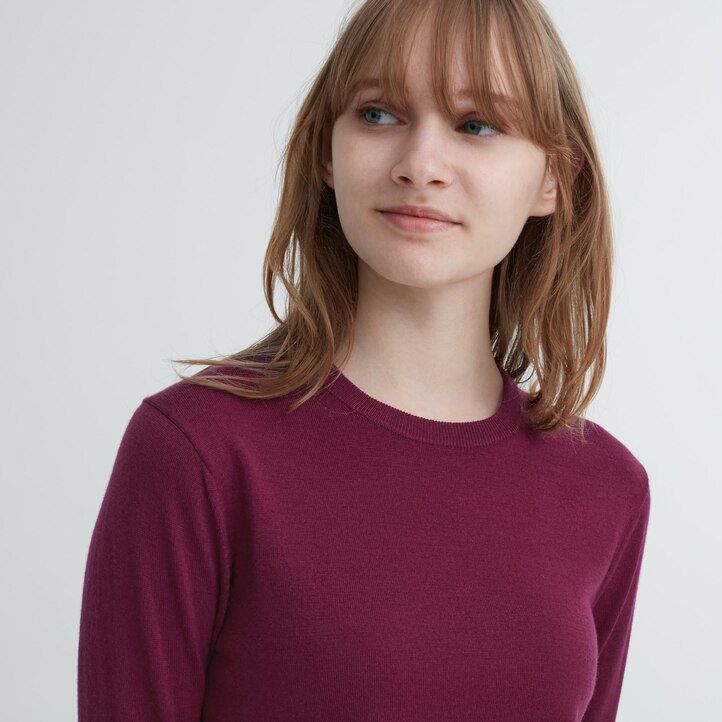 womens uniqlo 100pct extra fine merino crew neck jumpers blue