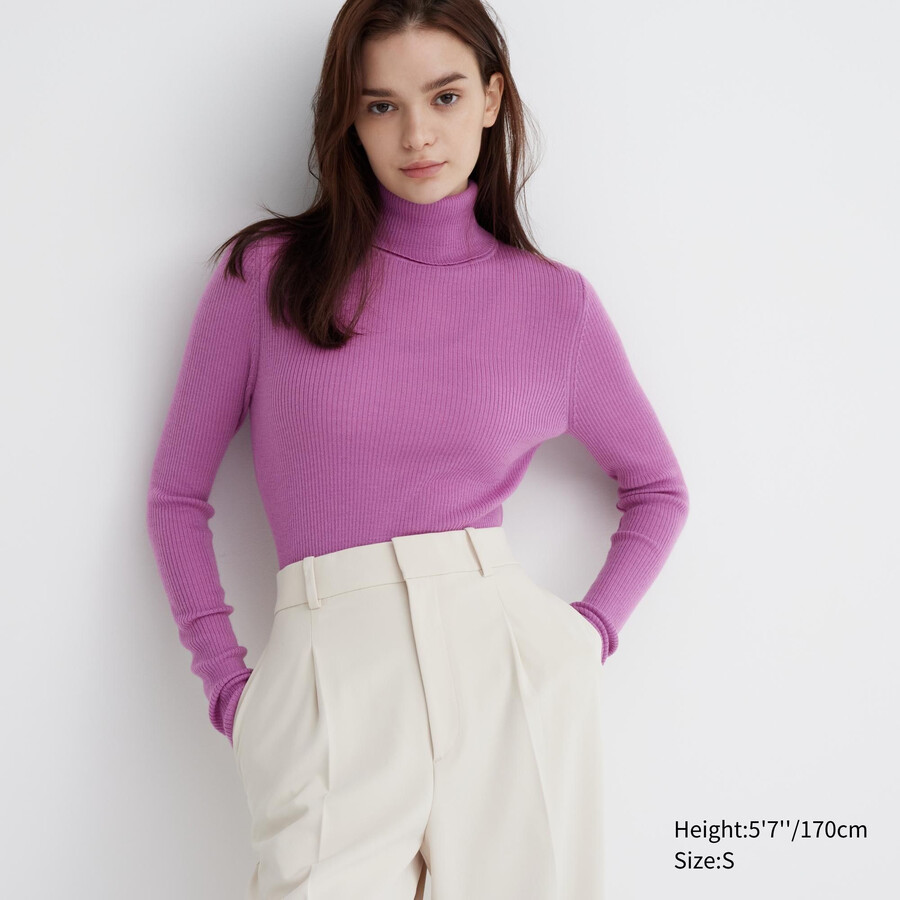 womens uniqlo 100pct extra fine merino ribbed jumpers purple