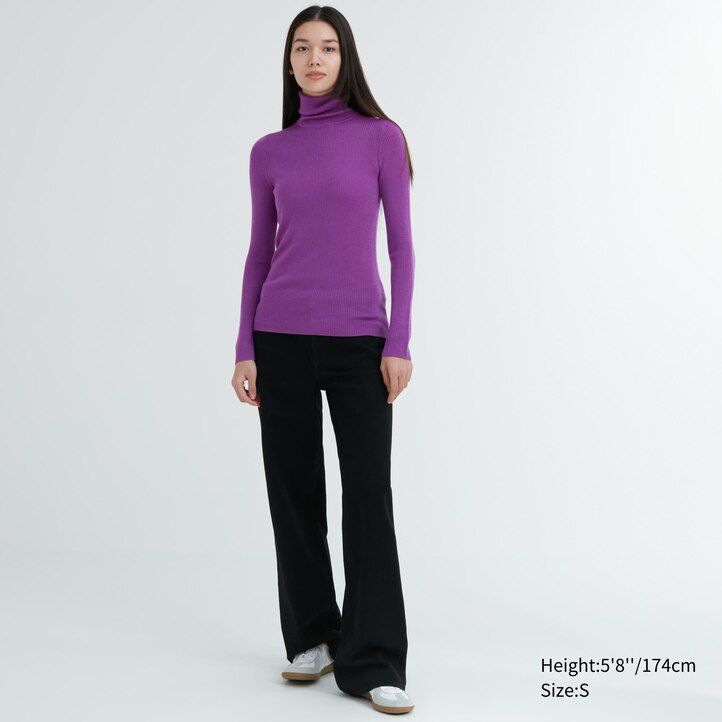 womens uniqlo 100pct extra fine merino ribbed jumpers purple