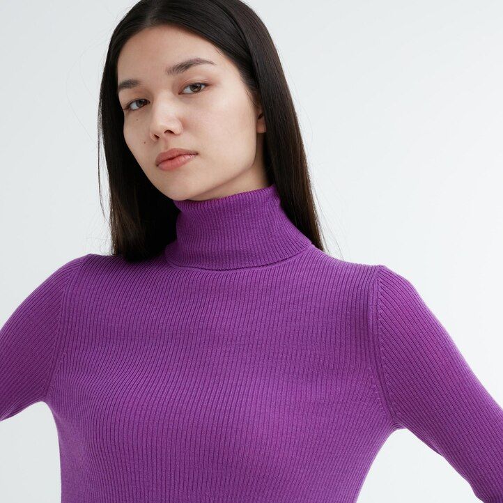 womens uniqlo 100pct extra fine merino ribbed jumpers purple