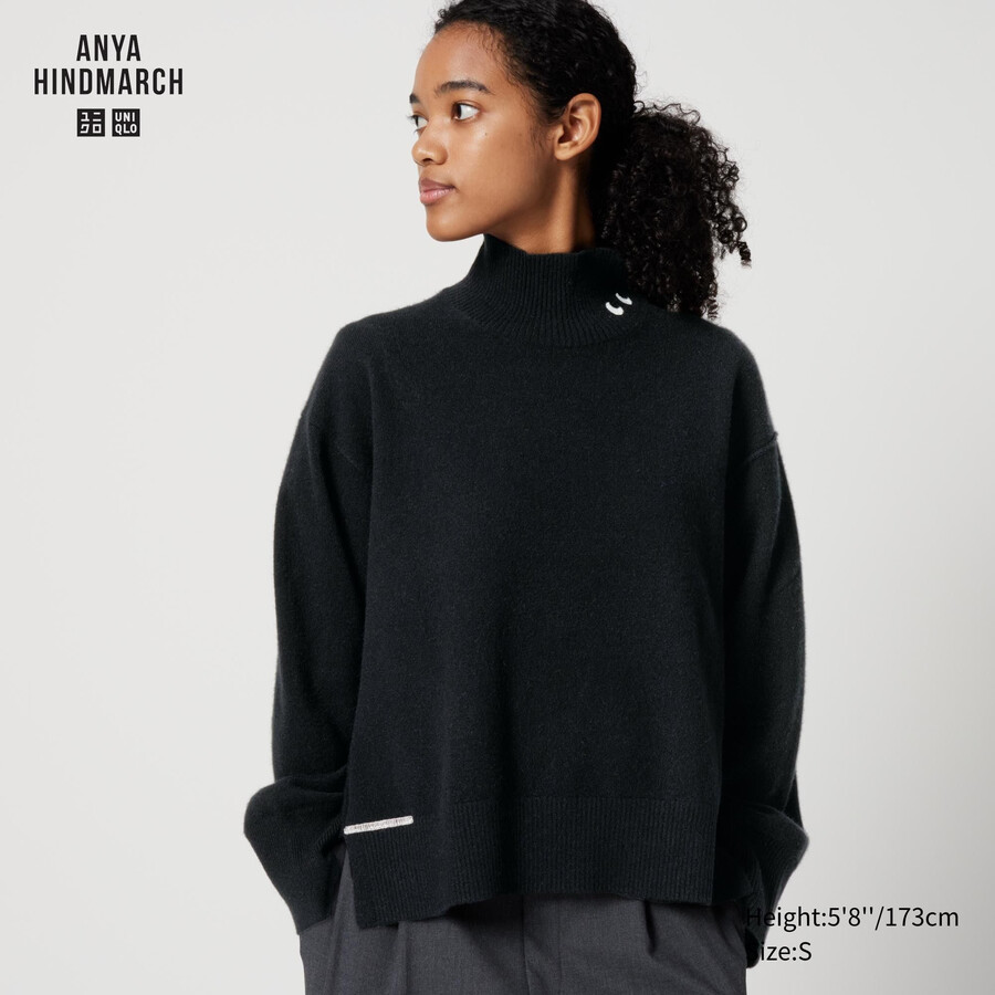 womens uniqlo 100pctshmere high neck jumpers black