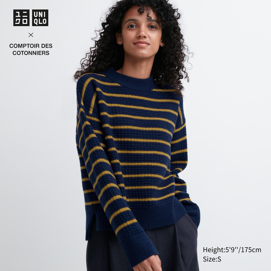 womens uniqlo lambswool striped jumpers navy
