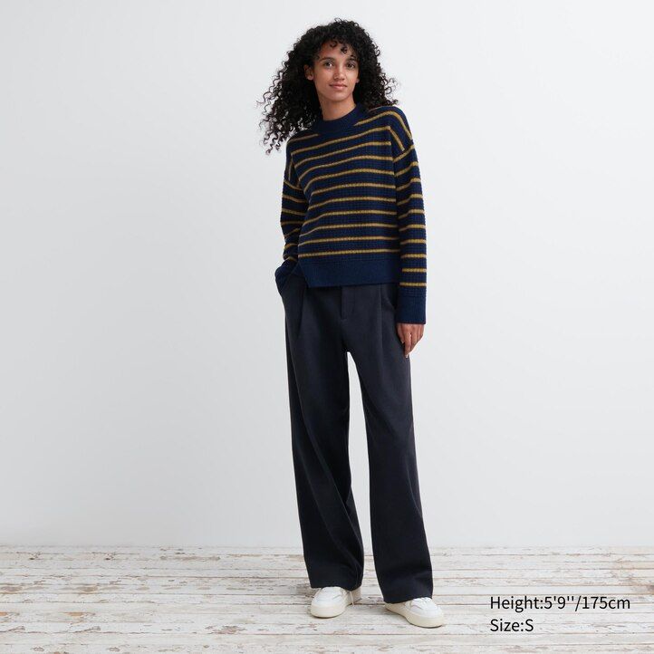 womens uniqlo lambswool striped jumpers navy