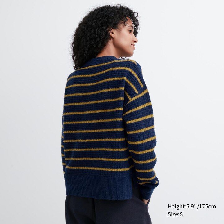 womens uniqlo lambswool striped jumpers navy