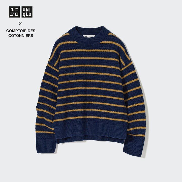 womens uniqlo lambswool striped jumpers navy