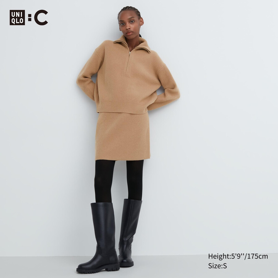 beige womens uniqlo premium lambswool mini jumpers
