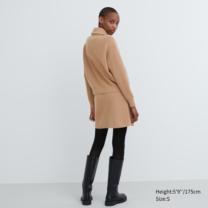 beige womens uniqlo premium lambswool mini jumpers