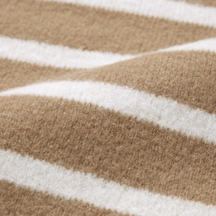 womens uniqlo souffle yarn striped high neck jumpers beige