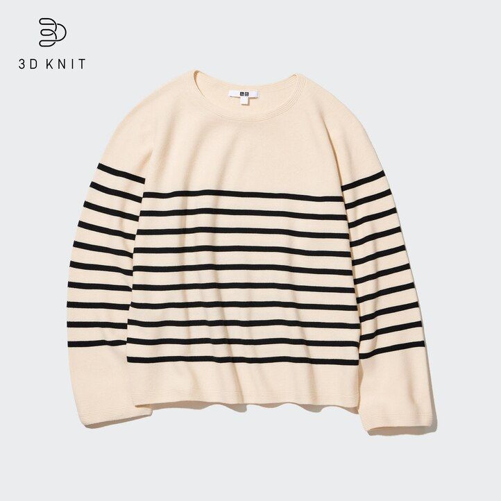 black uniqlo 3d knit seamless cotton striped crew neck womens jumpers