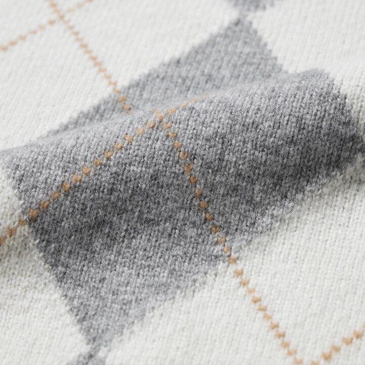 womens uniqlo premium lambswool argyle crew neck jumpers light grey