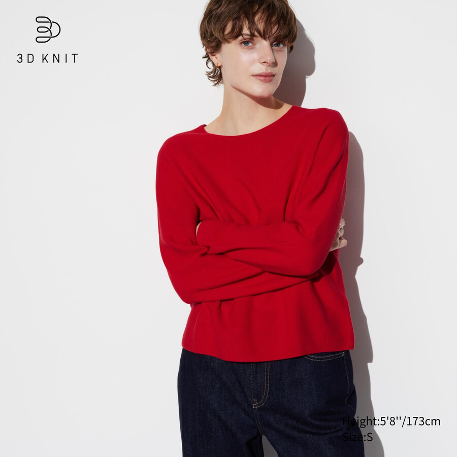 uniqlo 3d knit seamless cotton crew neck womens jumpers red
