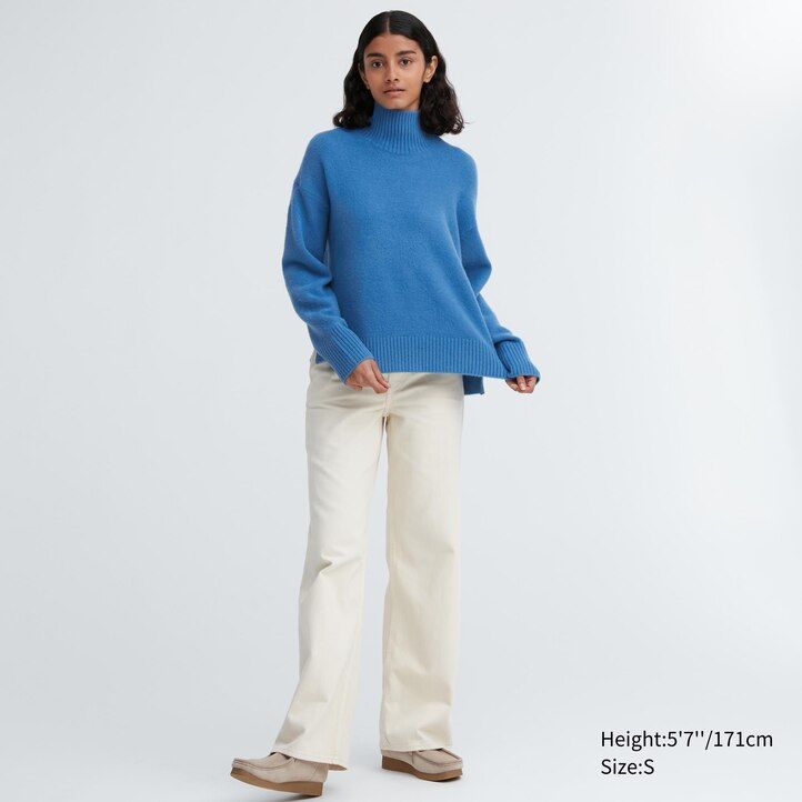 green womens uniqlo souffle yarn high neck jumpers