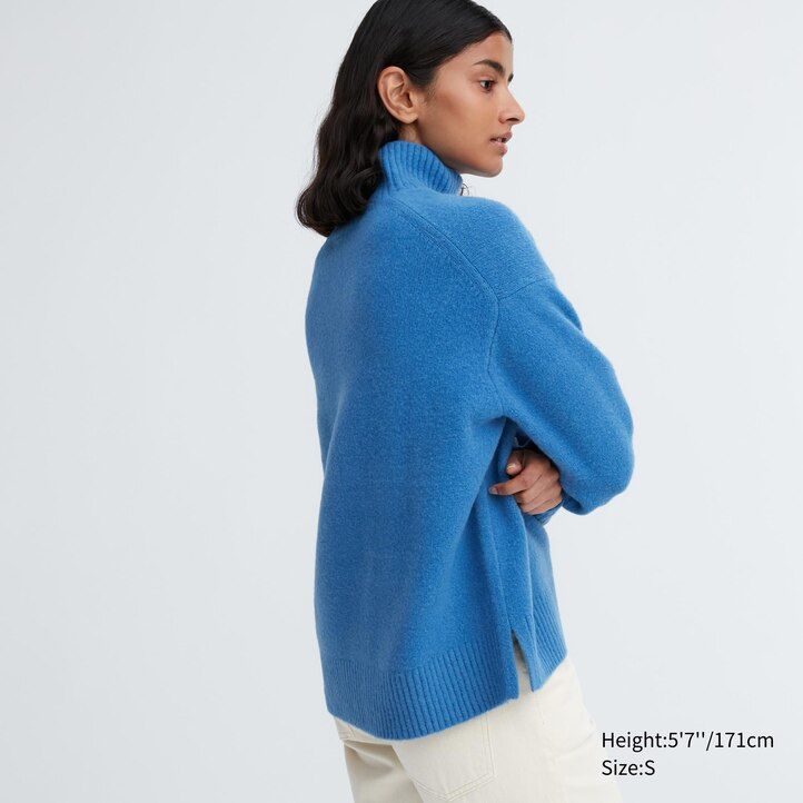 green womens uniqlo souffle yarn high neck jumpers