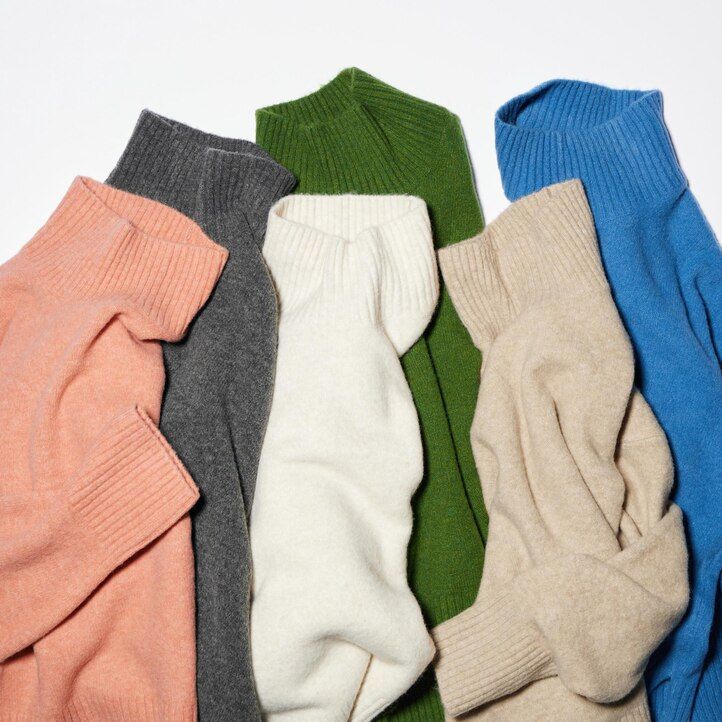 green womens uniqlo souffle yarn high neck jumpers