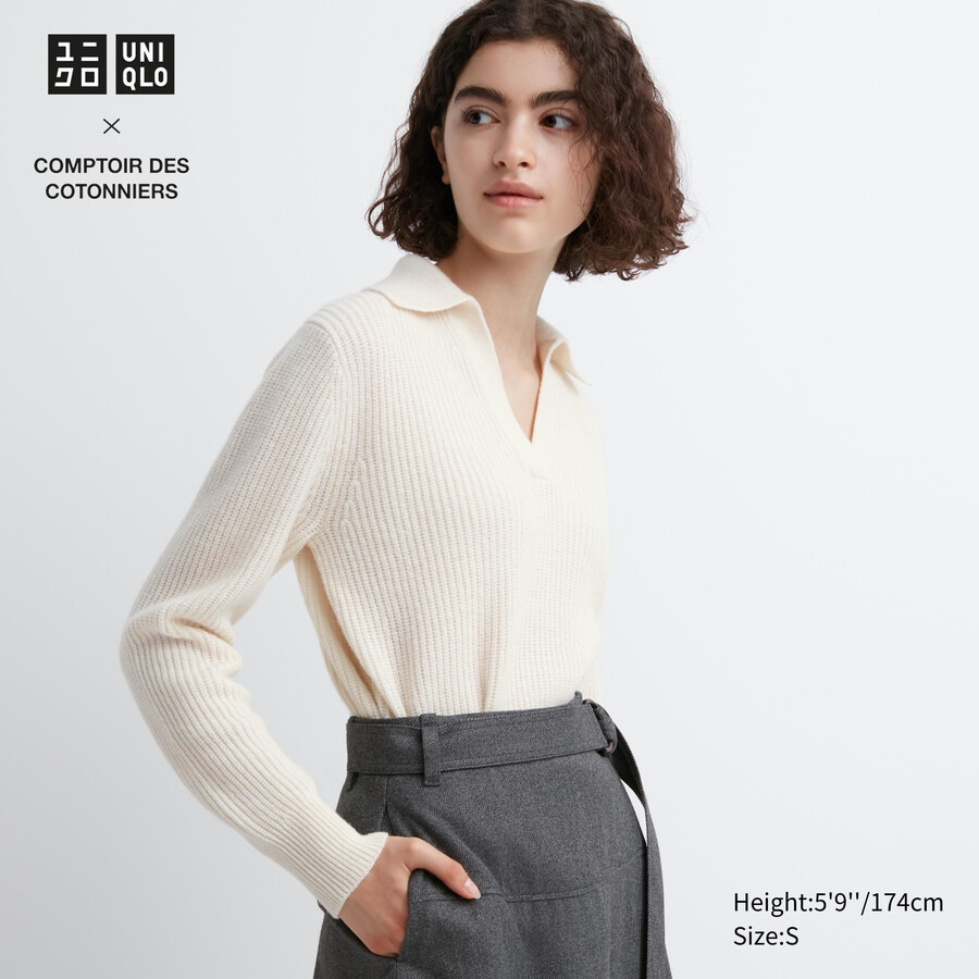 white womens uniqlo lambswool knitted jumpers