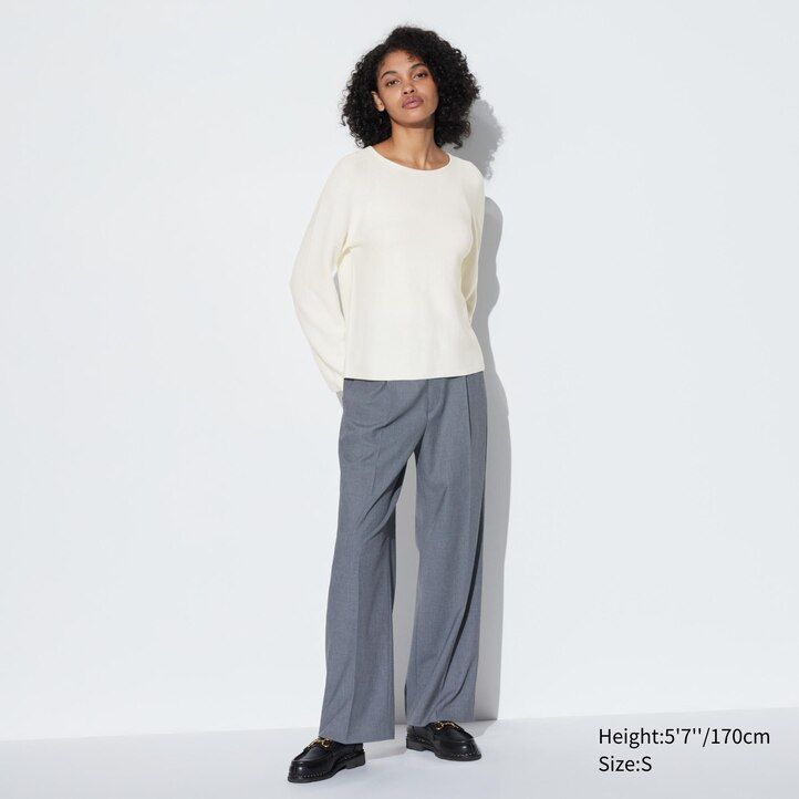 black uniqlo 3d knit seamless cotton crew neck womens jumpers