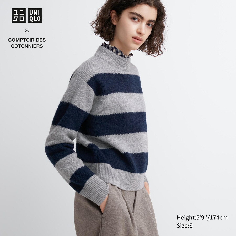 uniqlo lambswool striped womens jumpers grey