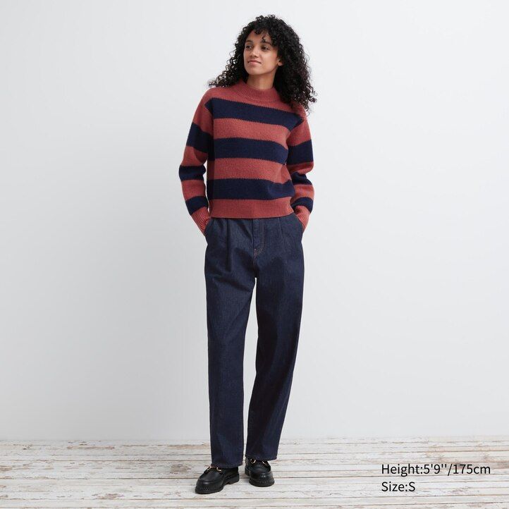 uniqlo lambswool striped womens jumpers grey