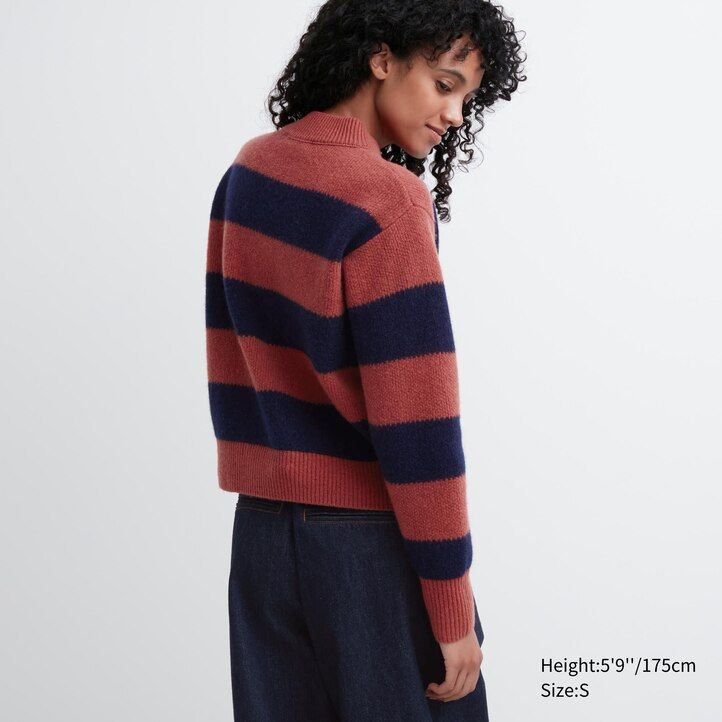 uniqlo lambswool striped womens jumpers grey