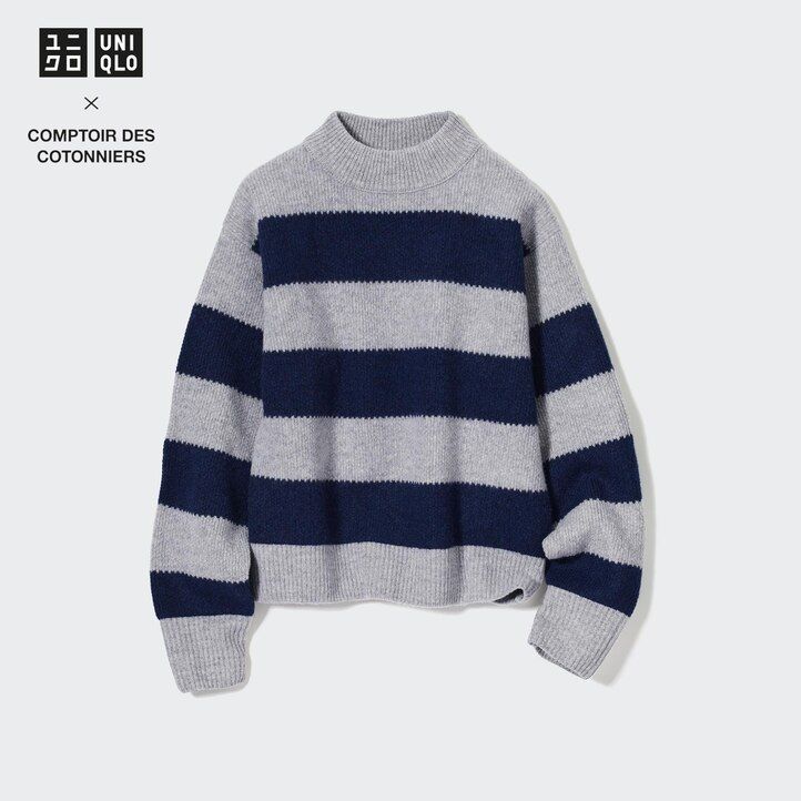 uniqlo lambswool striped womens jumpers grey