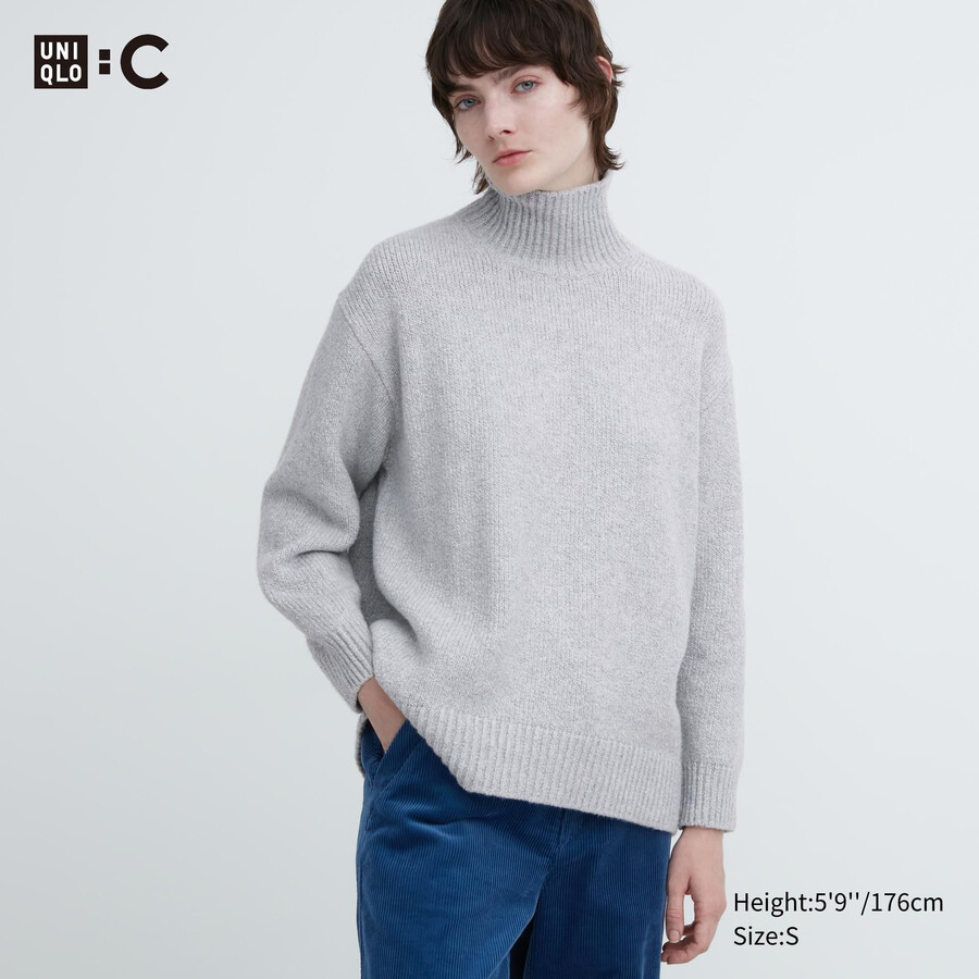 womens uniqlo soft knit high neck jumpers light grey