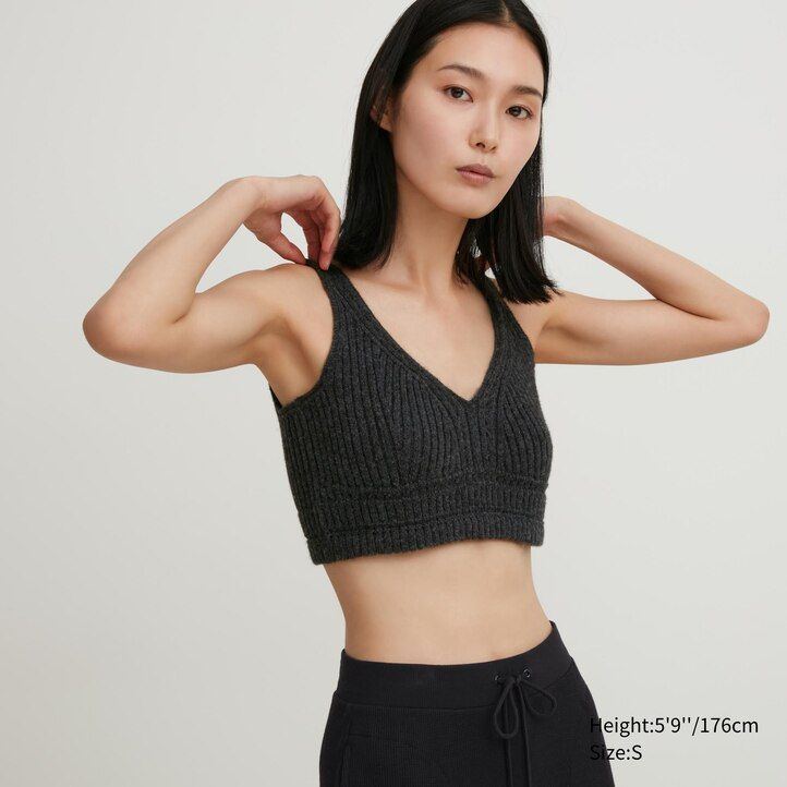 womens uniqlo 3d knit seamless ribbed jumpers dark grey